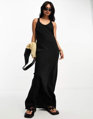 River Island satin maxi dress in black