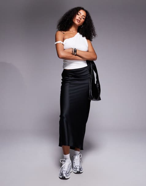 River Island satin maxi skirt in black - view 1
