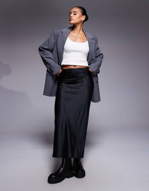 River Island satin maxi skirt in black