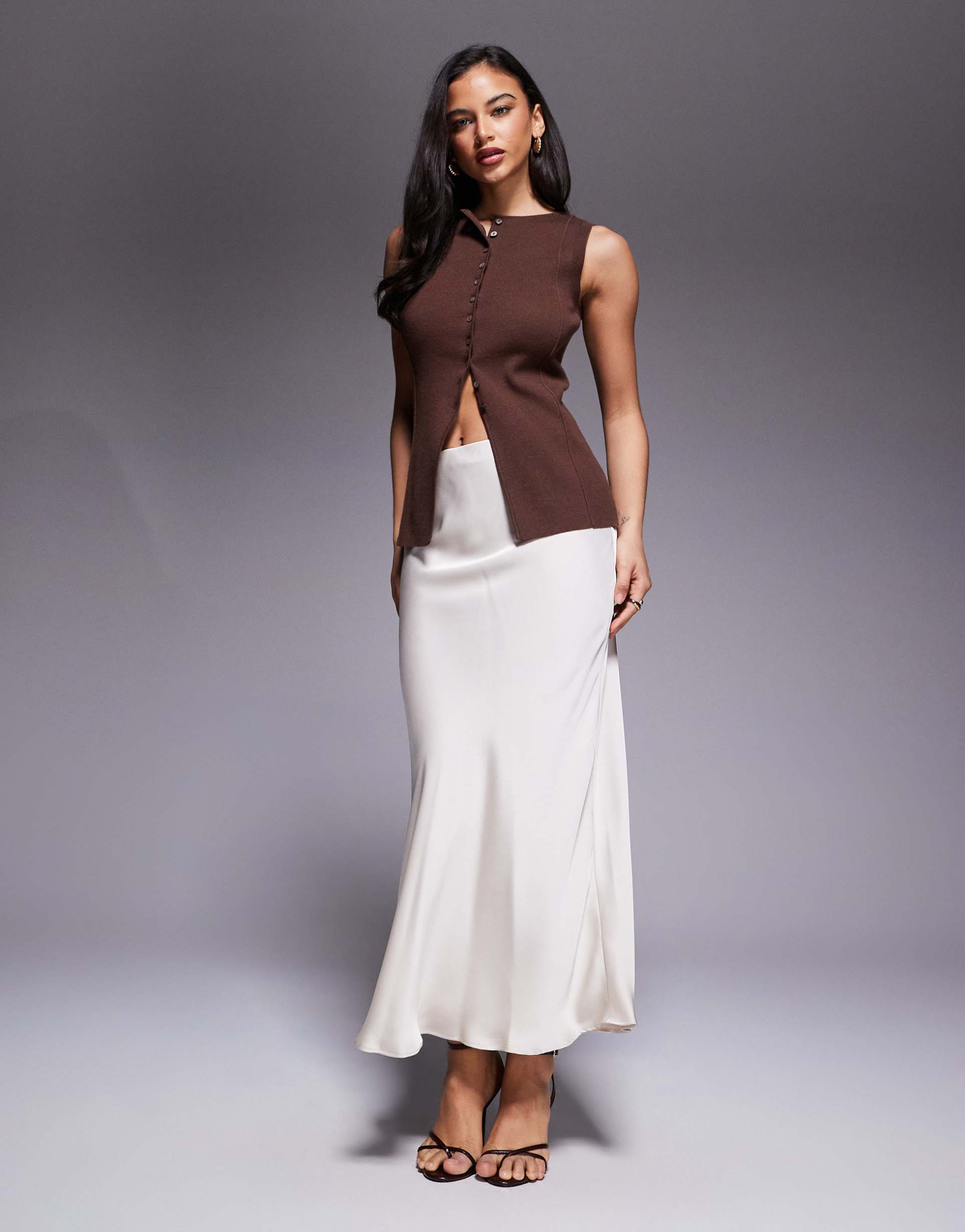 river island satin maxi skirt in cream