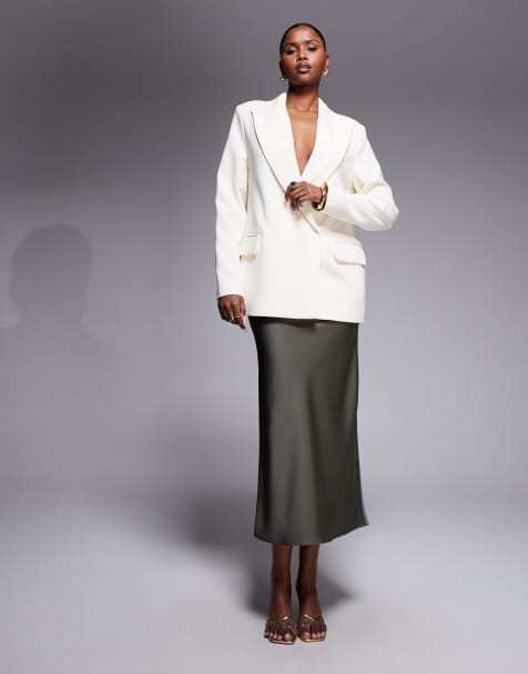 River Island satin maxi skirt in khaki - view 1