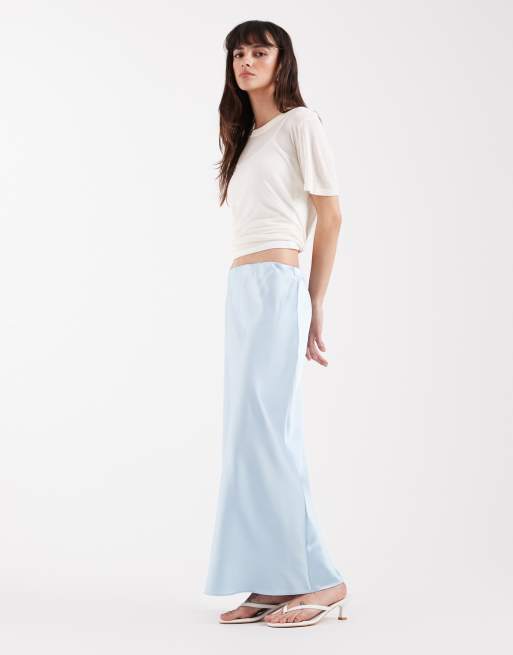River Island satin maxi skirt in light blue, 2 of 5