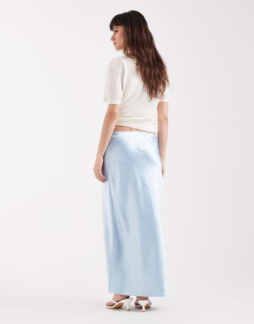 River Island satin maxi skirt in light blue, 5 of 5