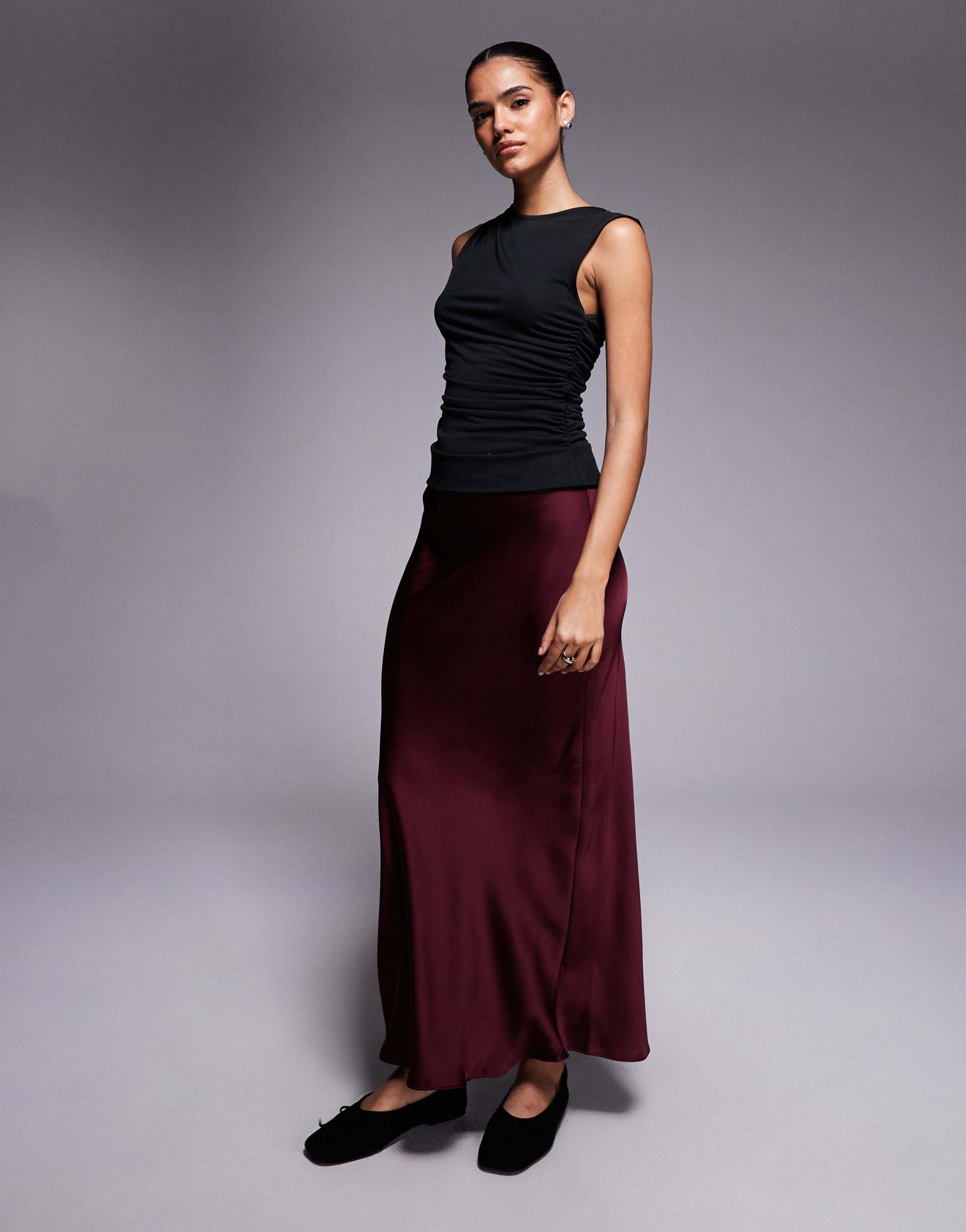 river island satin maxi skirt in purple