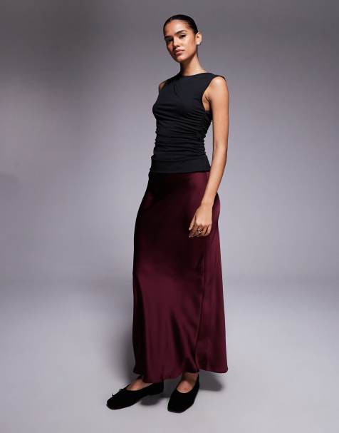 River Island satin maxi skirt in purple