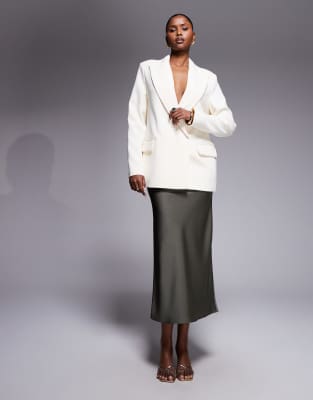 River Island - Satin-Maxirock in Khaki-Grün