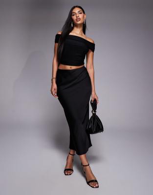 River Island - Satin-Maxirock in Schwarz