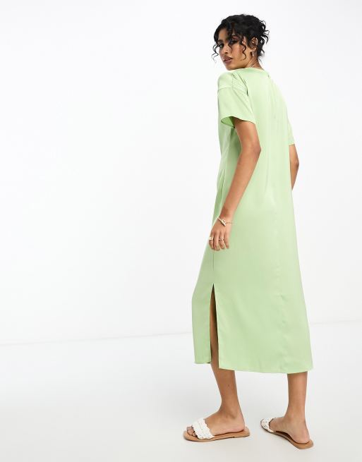 river island green silk dress River Island Satin twist front shift maxi dress in green