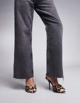 River Island Satin Mule Heel In Leopard Print-brown