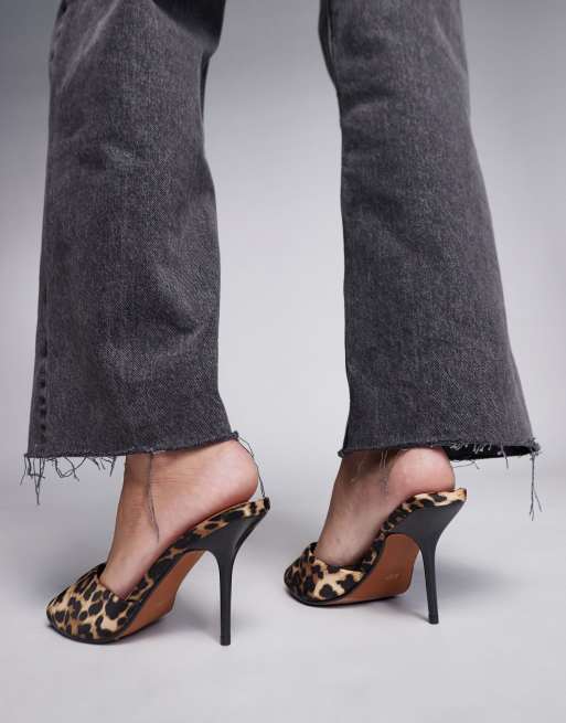 River Island satin mule heel in leopard print ASOS