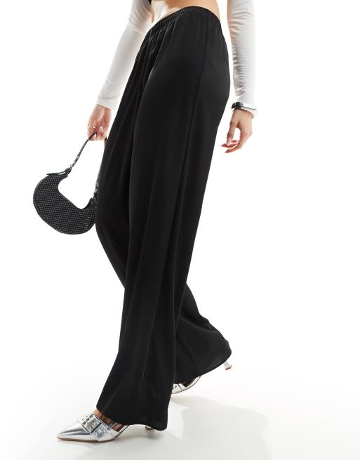 River Island satin pull on pants in black ASOS