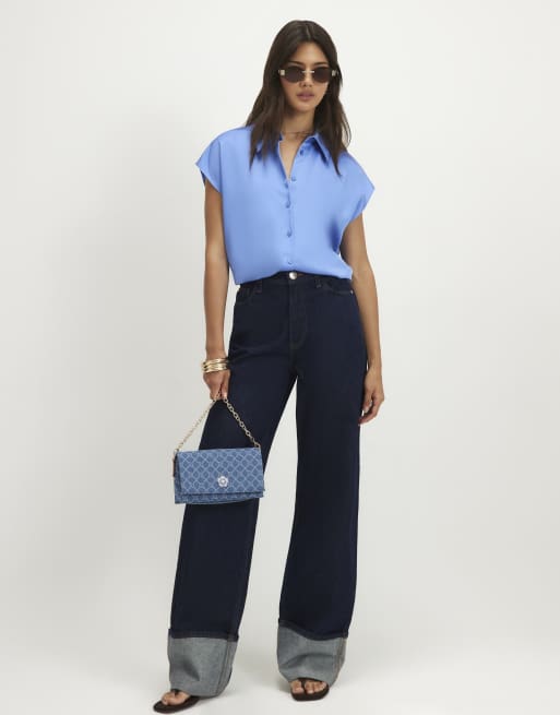 River Island Satin relaxed shirt in blue, 3 of 4