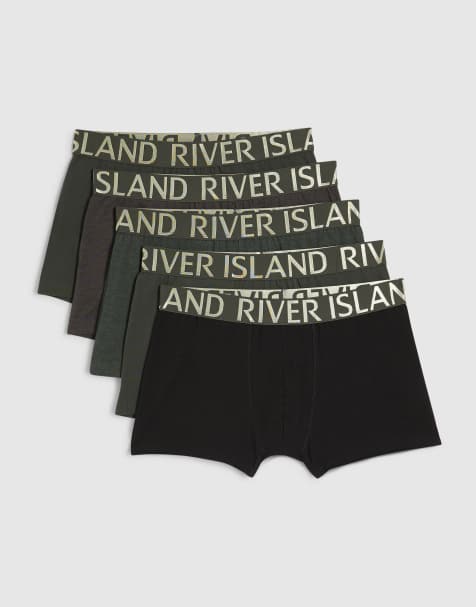 River Island Satin ri waistband pack of 5 trunks in green - view 1