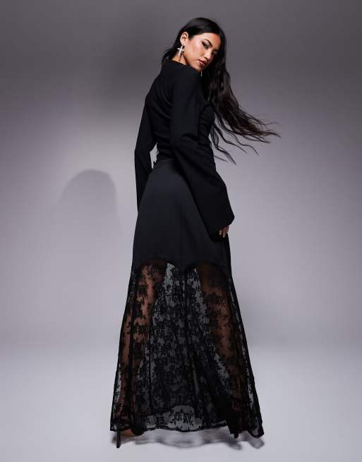 River Island – Satin-Rock in Schwarz mit Spitzensaum, 4 von 5