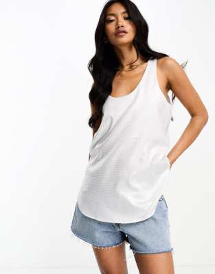 River Island Satin Scoop Neck Tank In Silver