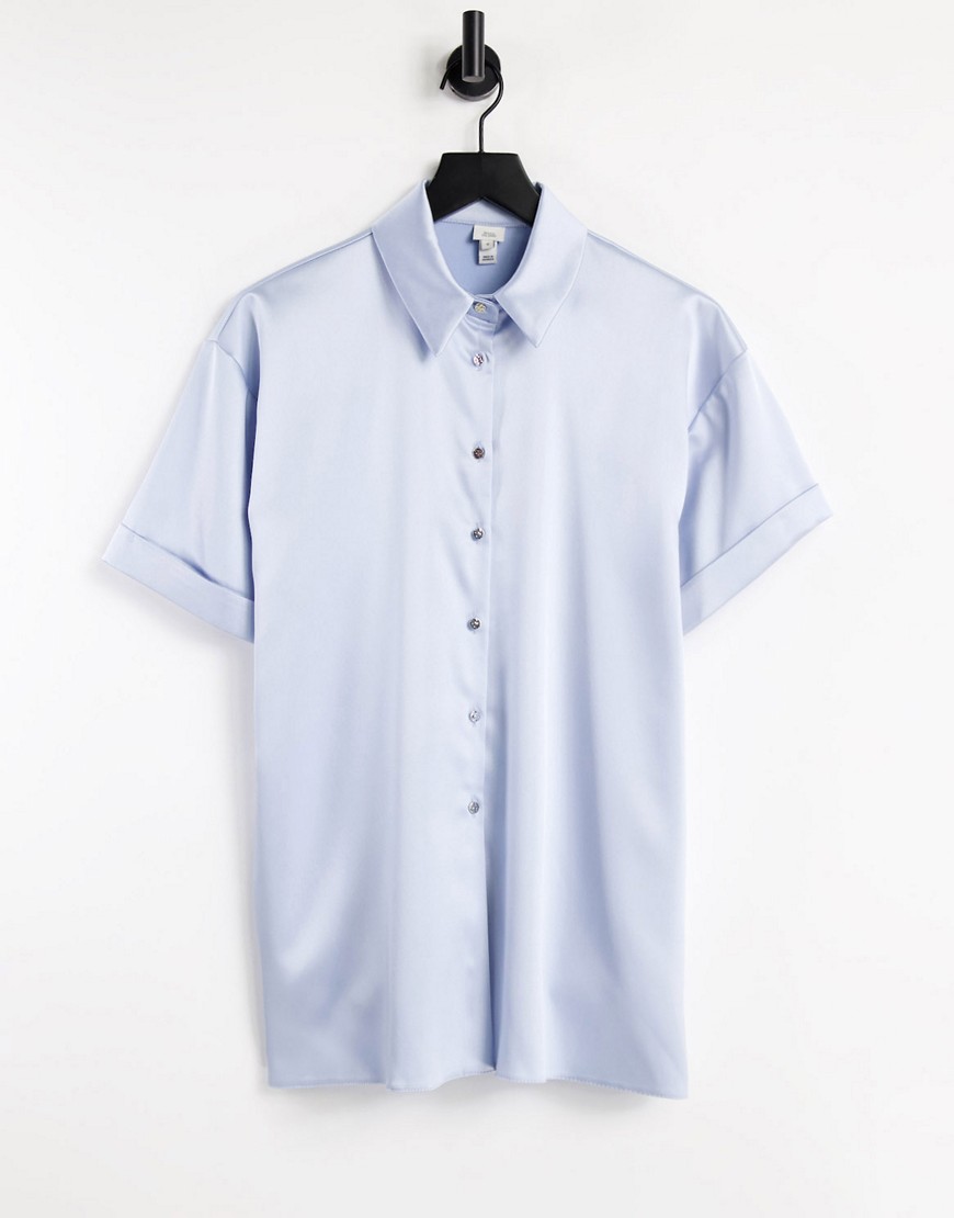 River Island satin short sleeved shirt in blue - part of a set-Blues
