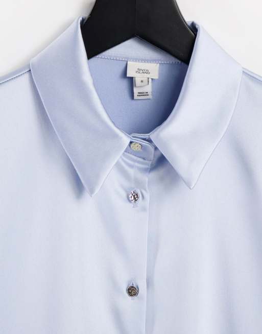 River Island satin short sleeved shirt in blue - part of a set, 3 of 4