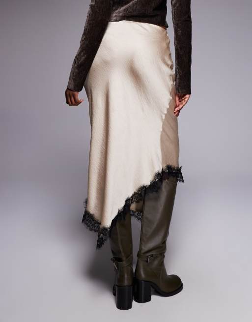River Island satin skirt with lace detail in beige, 2 of 5