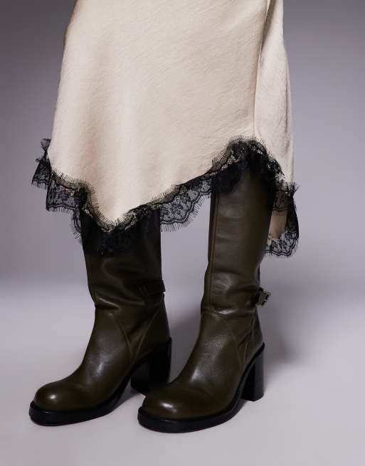 River Island satin skirt with lace detail in beige, 3 of 5