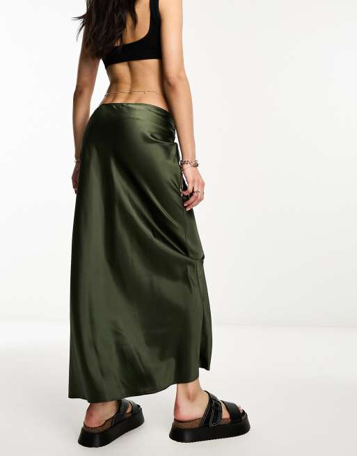 Satin Slip Skirt-Olive Green