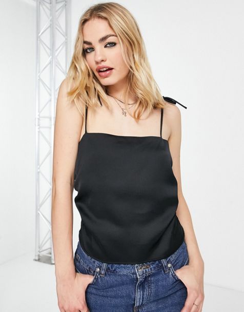 Topshop sheer lace seamed cami in black