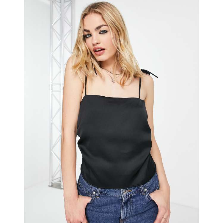 River Island satin square neck cami in black