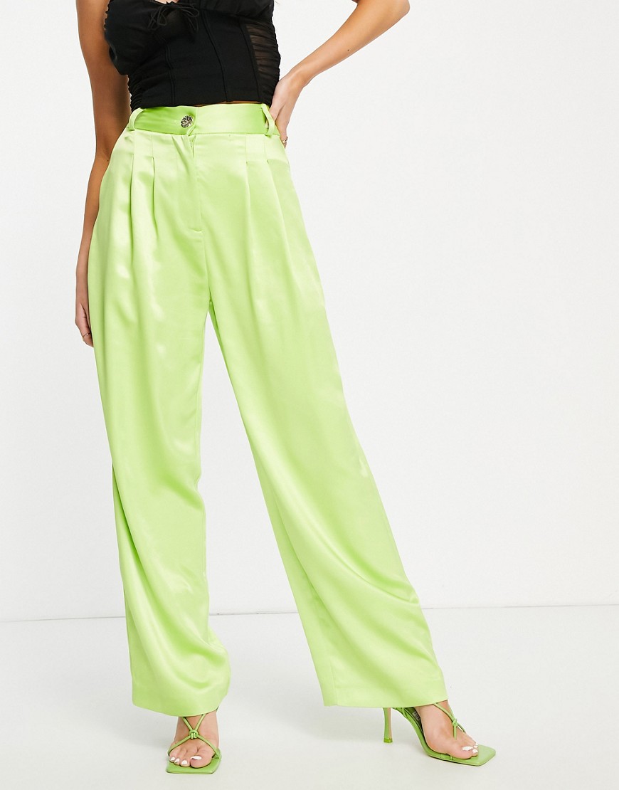 River Island satin tailored trouser co-ord in lime-Green