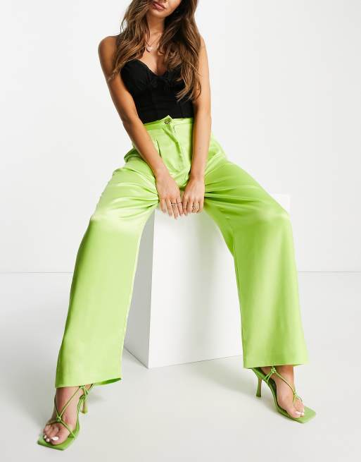 WIDE LEG SATIN TROUSERS LIME