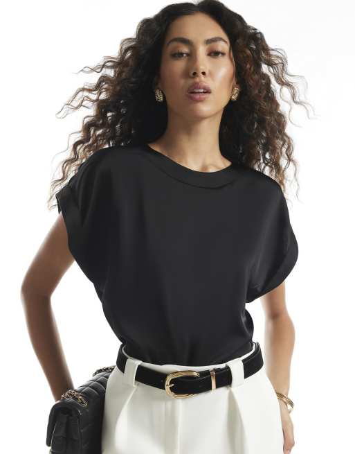 River Island Satin turn back cuff blouse in black, 4 of 4