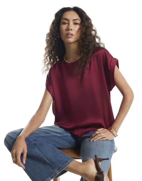 River Island Satin turn back cuff blouse in pink