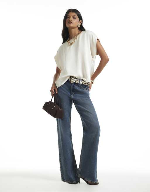 River Island Satin turn back cuff blouse in white, 3 of 4