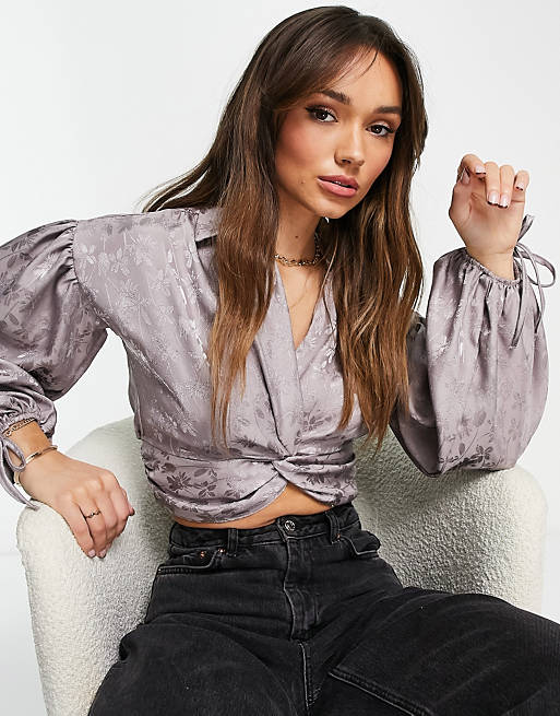  Shirts & Blouses/River Island satin twist front cropped shirt in beige 