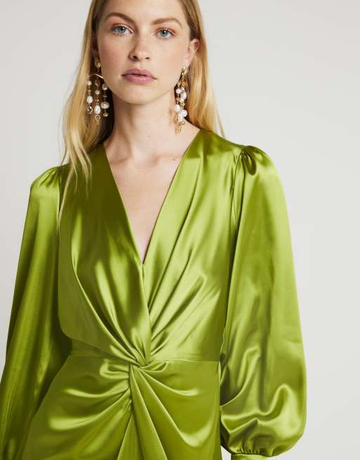 River Island Satin twist front shift maxi dress in green | ASOS