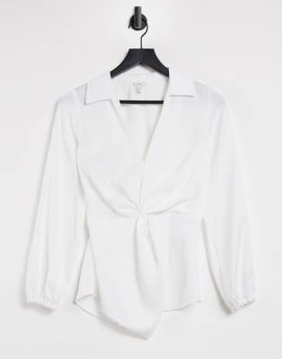 River Island satin twist front shirt in white