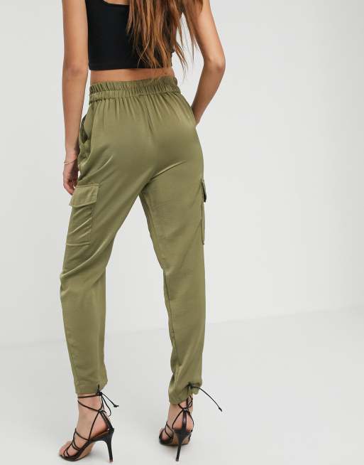 Khaki store satin joggers