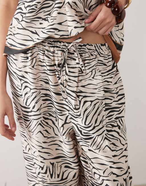 River Island satin zebra print wide leg trousers in cream, 4 of 5