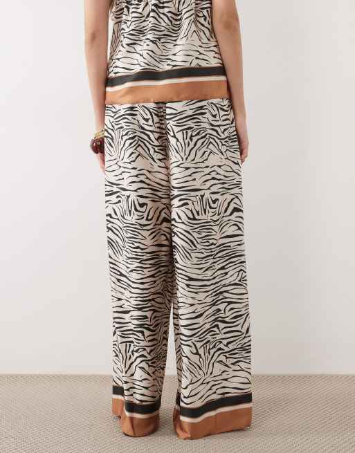 River Island satin zebra print wide leg trousers in cream, 5 of 5