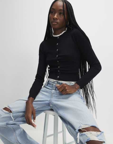 River Island Scallop trim cardigan in black