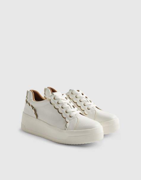 River Island Scallop trim lace up trainers in white - view 1