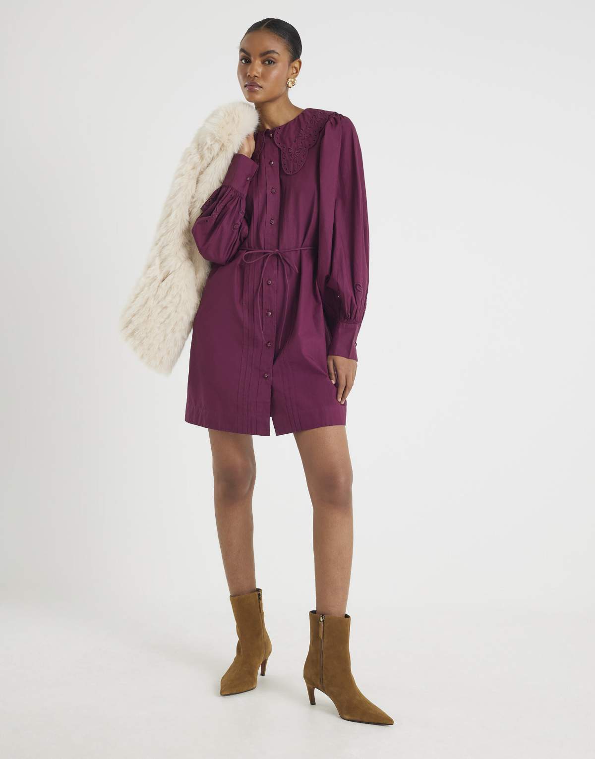 River Island Scalloped collar mini shirt dress in red - dark