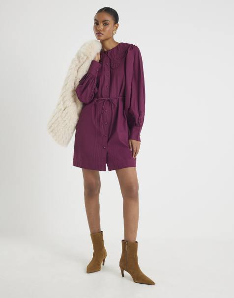 River Island Scalloped collar mini shirt dress in red - dark