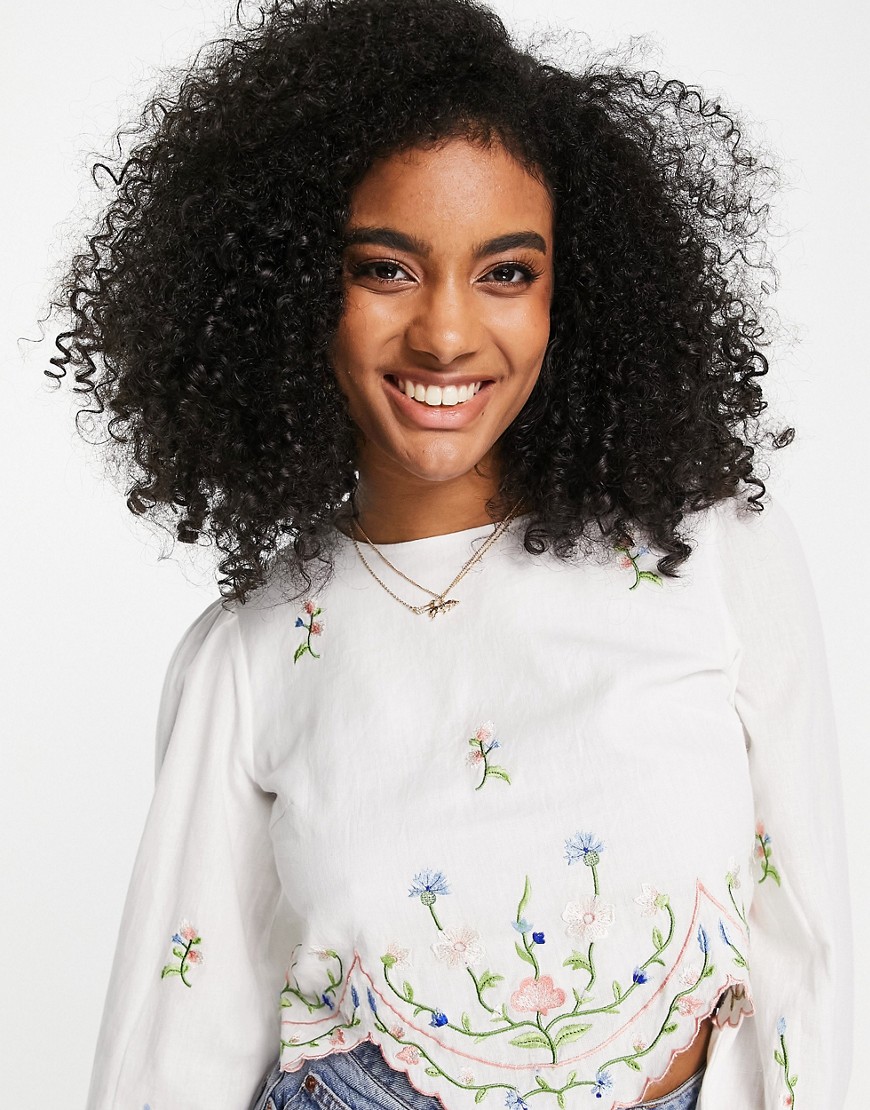 River Island scalloped hem embroidered blouse in white - part of a set