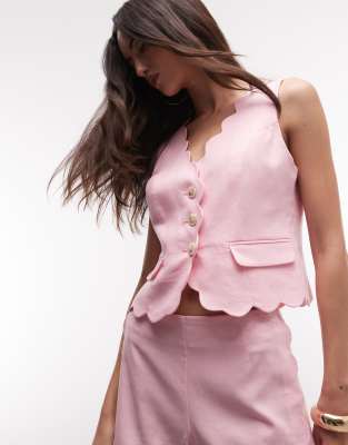 River Island scalloped linen vest in pink - part of a set pink 14490₽