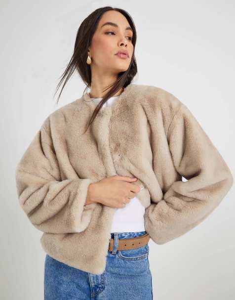 River Island Scarf detail faux fur coat in cream - view 1