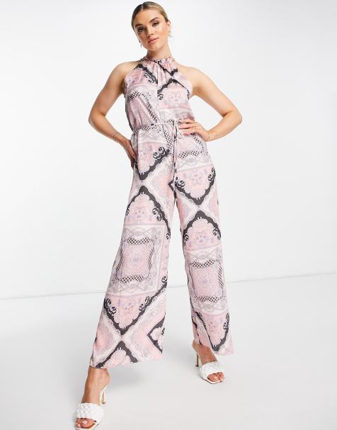 River Island scarf print halter jumpsuit in pink  - view 1