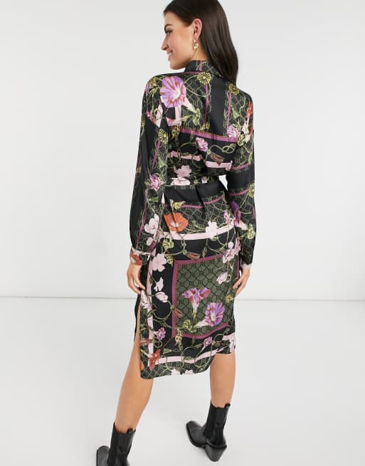 Satin scarf outlet print shirt dress