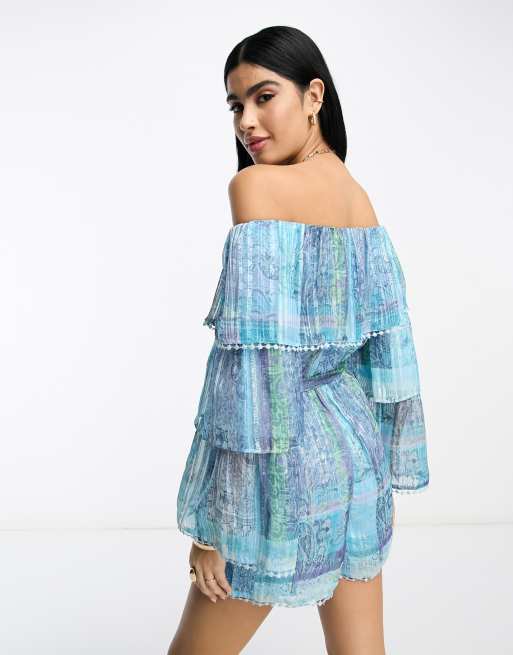 River island 2024 blue playsuit