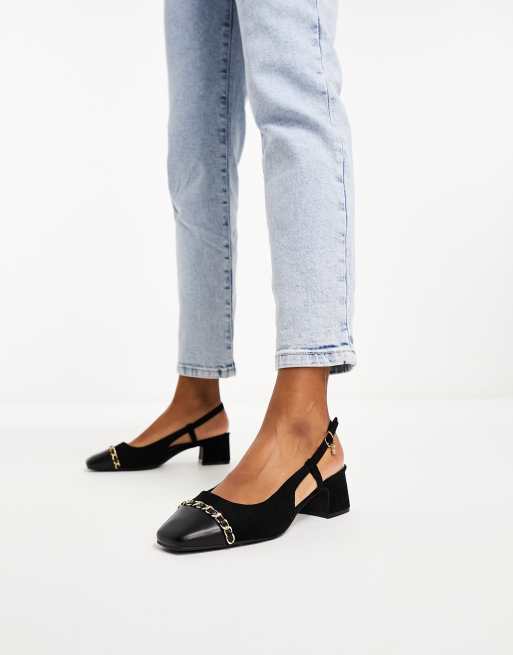 River Island - Scarpe décolleté nere con tacco largo e cinturino sul retro, 4 di 4