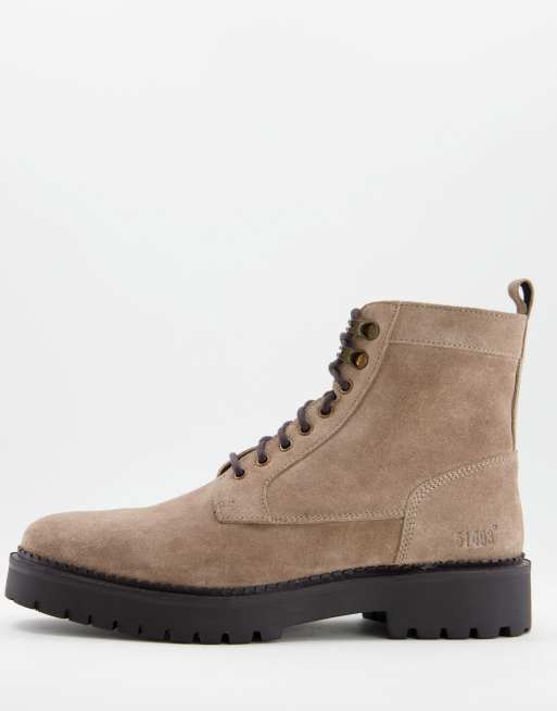 River Island - Scarponcini in camoscio color pietra con suola spessa