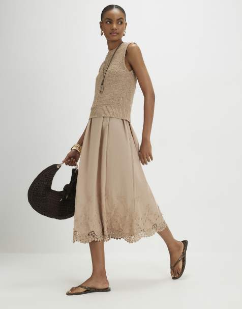 River Island Schiffli hem knitted hybrid dress in beige